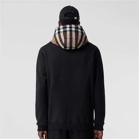 Check Hood Cotton Blend Zip Hoodie in Black/birch brown 